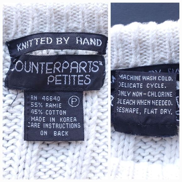 Vintage 90s Hand Knit Cropped Sweater XS Petite Long Sleeve Argyle Chunky Preppy - Picture 5 of 9